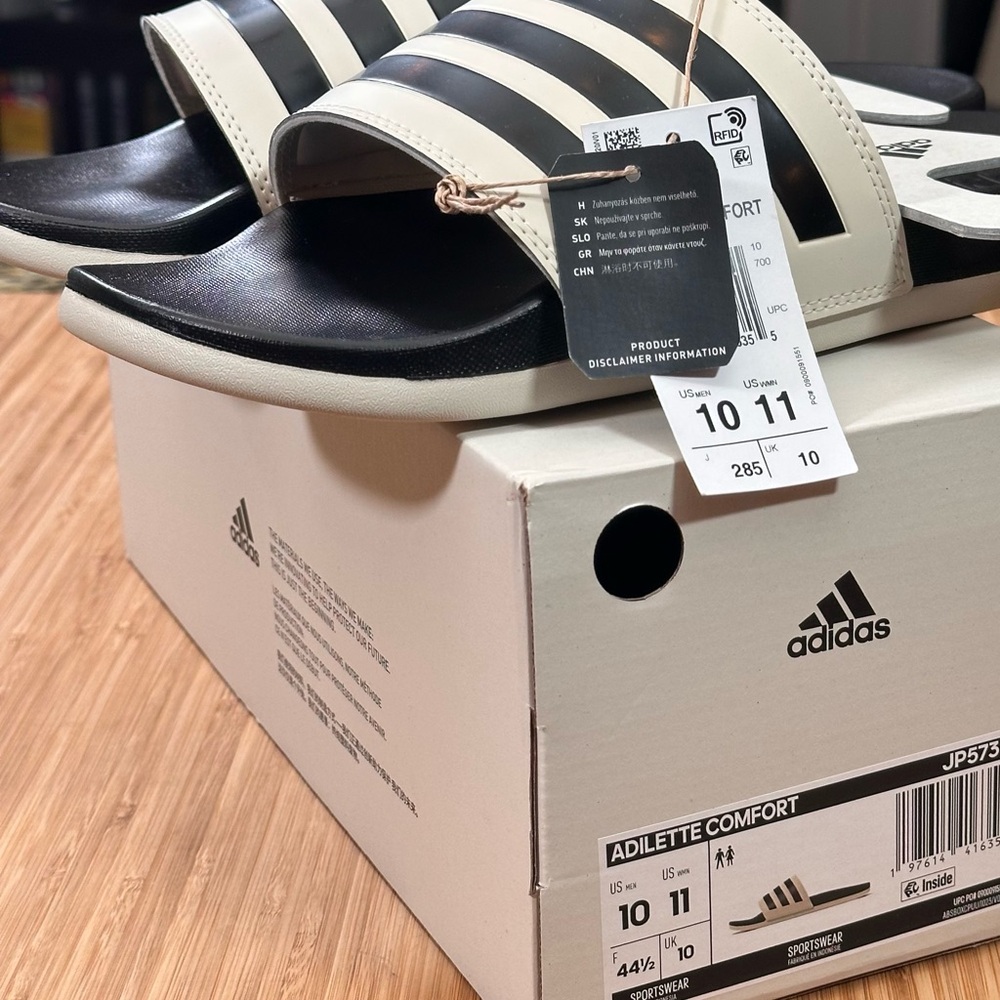 Men’s Adidas Adilette Slides Alumina / Black Size 10 NEW WITH TAGS AND BOX - Picture 12 of 15